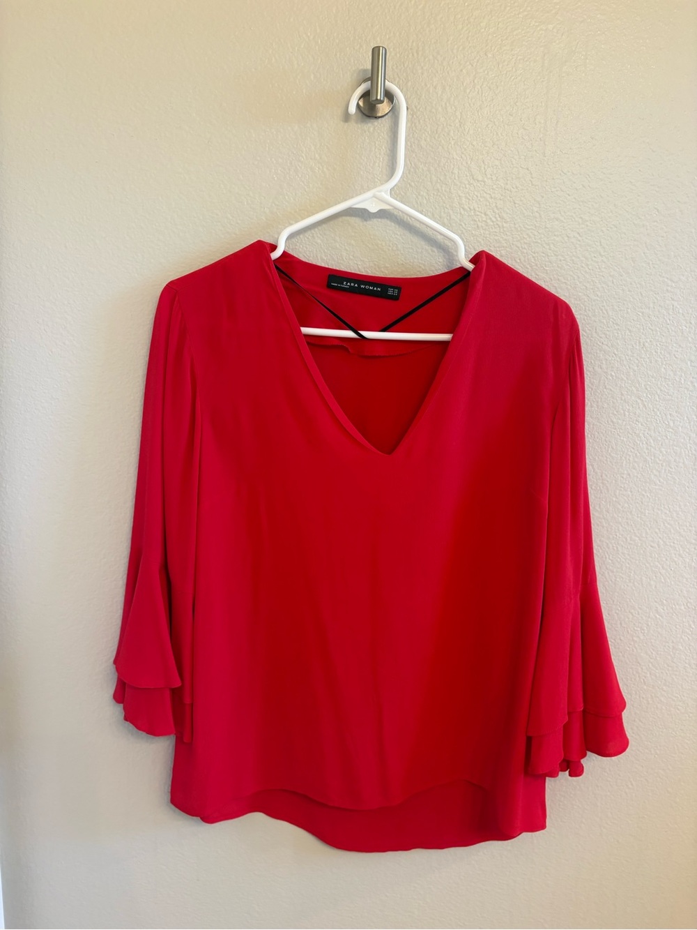 Zara Red V-Neck Flutter Sleeve Blouse